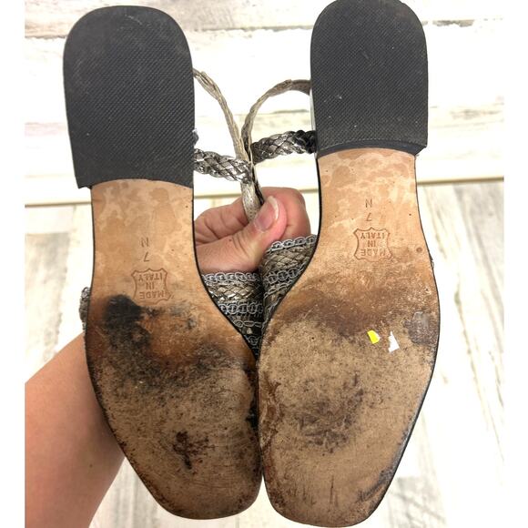 Sesto Meucci Woven womens 7 Narrow Square Toe Leather shoe Silver Italy VINTAGE - Picture 6 of 7